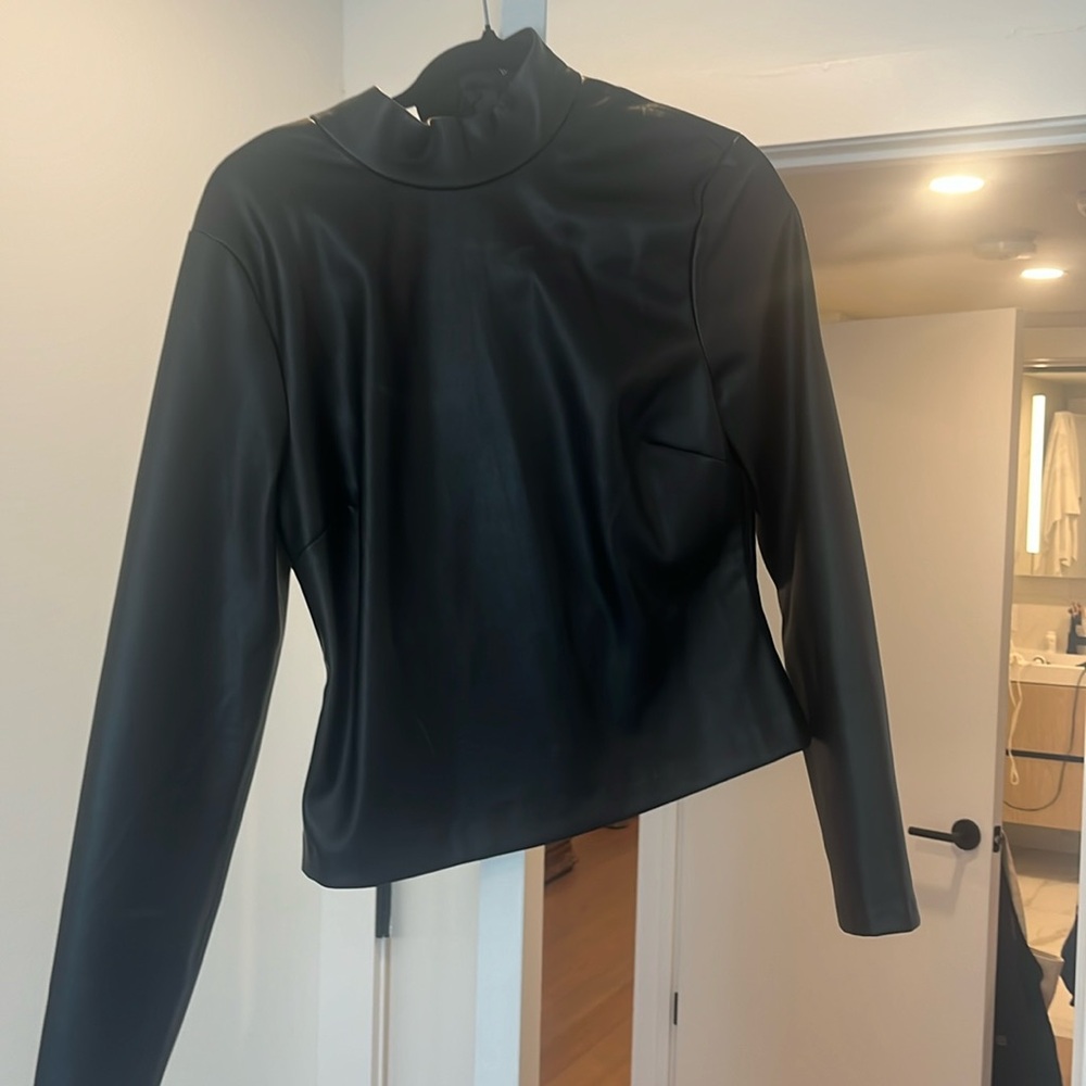 Black leather long sleeve top
